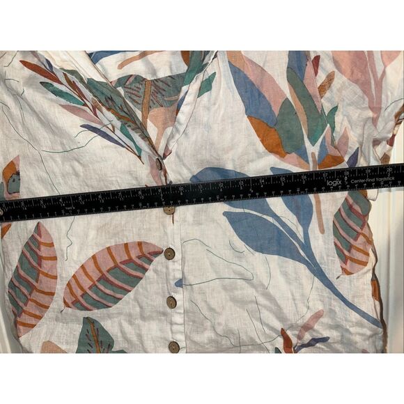 Cynthia Rowley 100% Linen White Blouse with Leaf Print – Women’s Size Medium - Picture 6 of 8